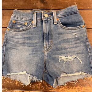 Levi’s High Rise Denim Shorts Women’s Size 24 Distressed Frayed Hem Blue Jean
